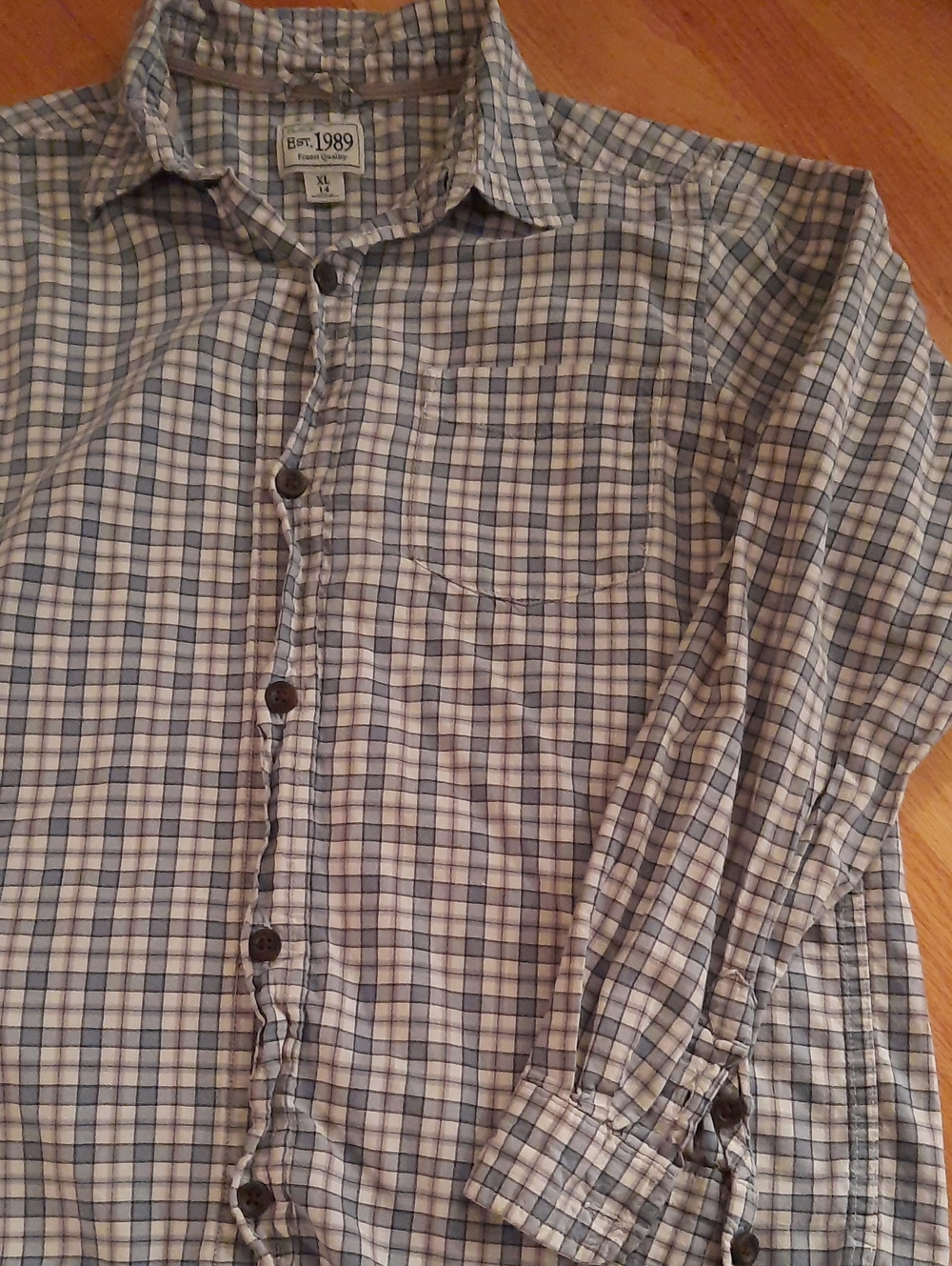 XL sz 14 Est. 1989 Place Blue & White Plaid Button-Down Shirt Cotton Top X-large